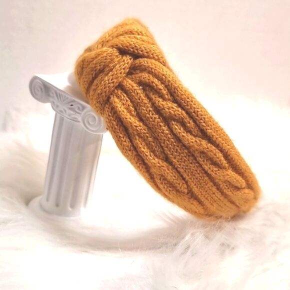 CABLE RIBBED SWEATER KNIT HEADBAND mustard yellow - Picture 1 of 6